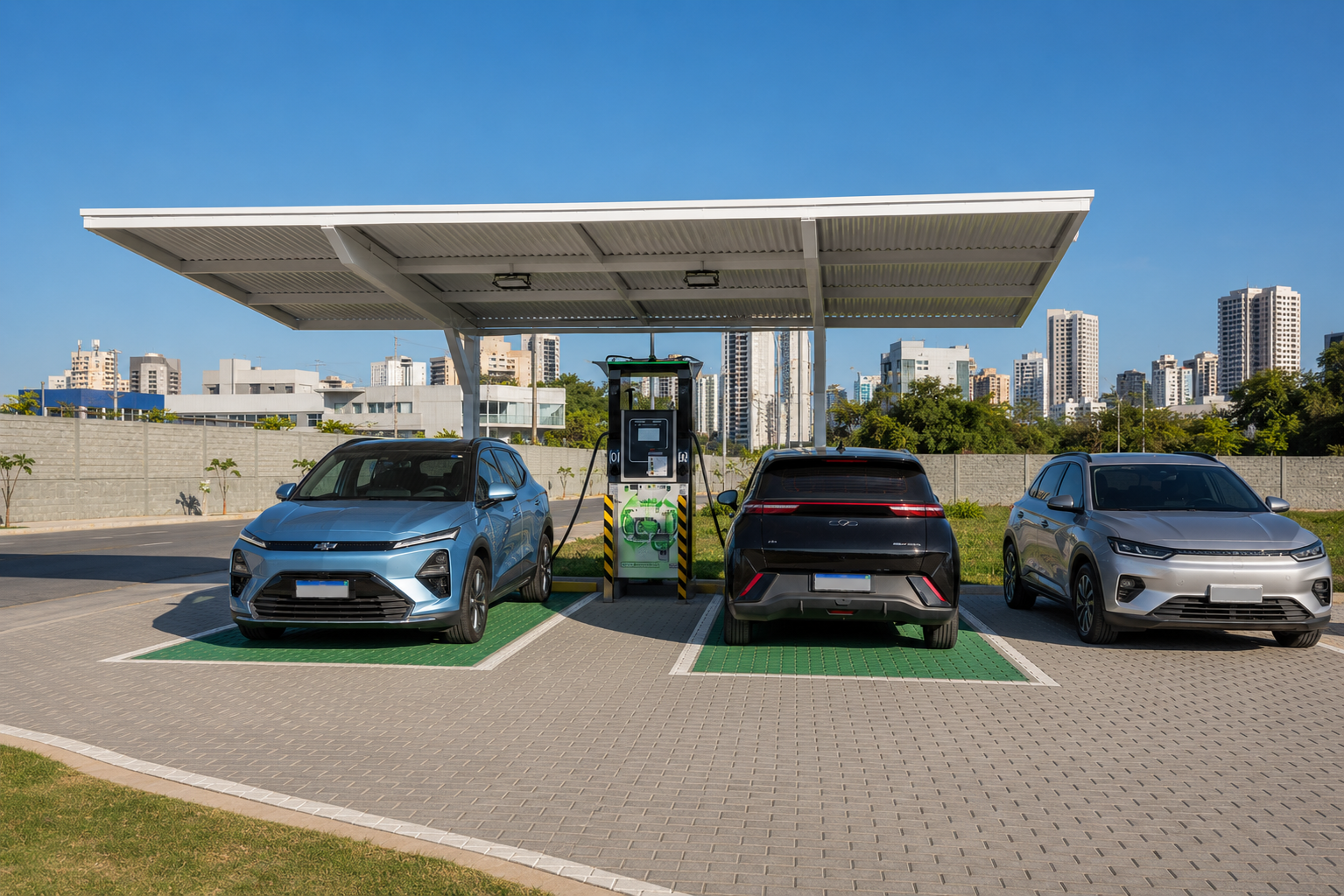 Energy Station com veículos elétricos nas vagas de recarga