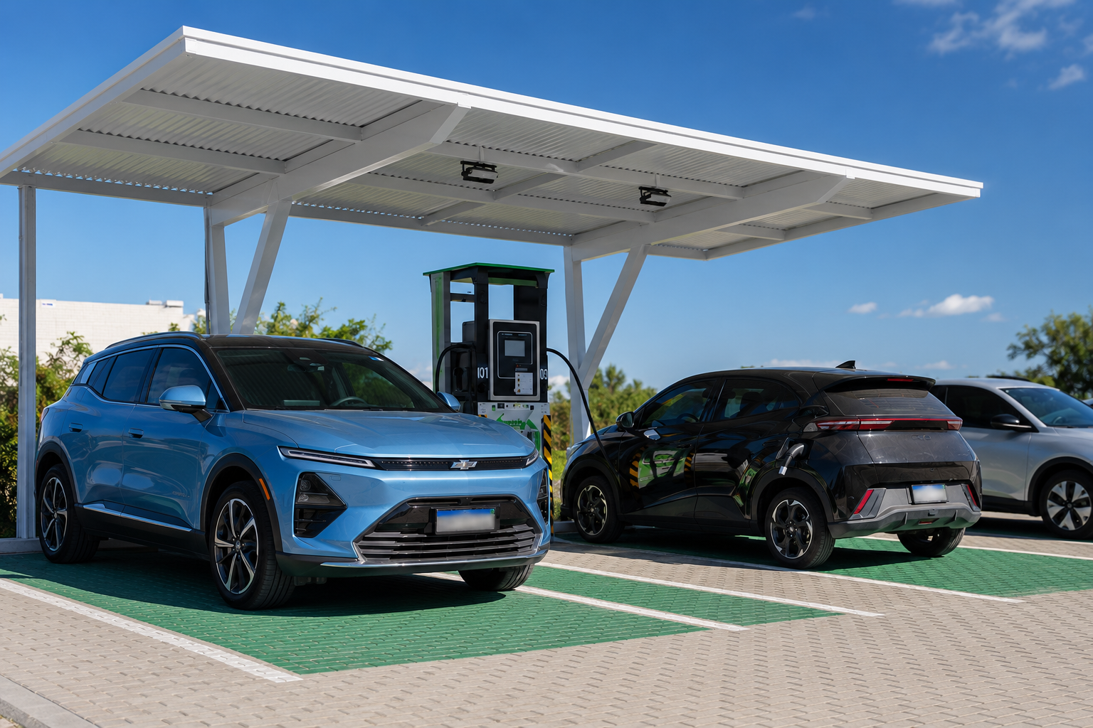 Veículos elétricos na área de recarga